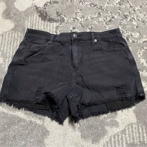 Aerie Distressed Black High Waist Elastic Band Denim Mini Short